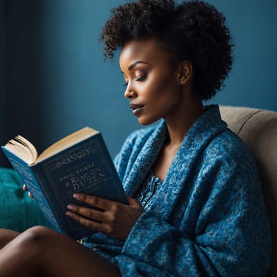 Woman reading book called Tragedy by CiCi Vibes