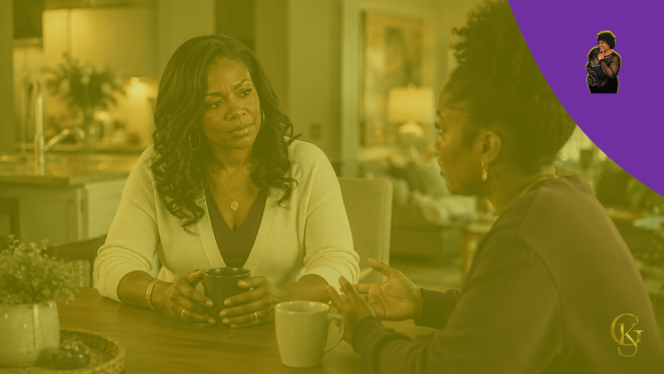 KG- caring-without-carrying African American woman listening supportively to a loved one without taking over their problem.
