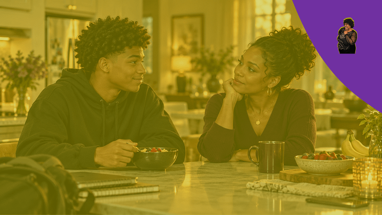 KG-Why Your Teen is Still Mad (1) African American mother and teenage son sharing a relaxed everyday moment after repairing conflict.