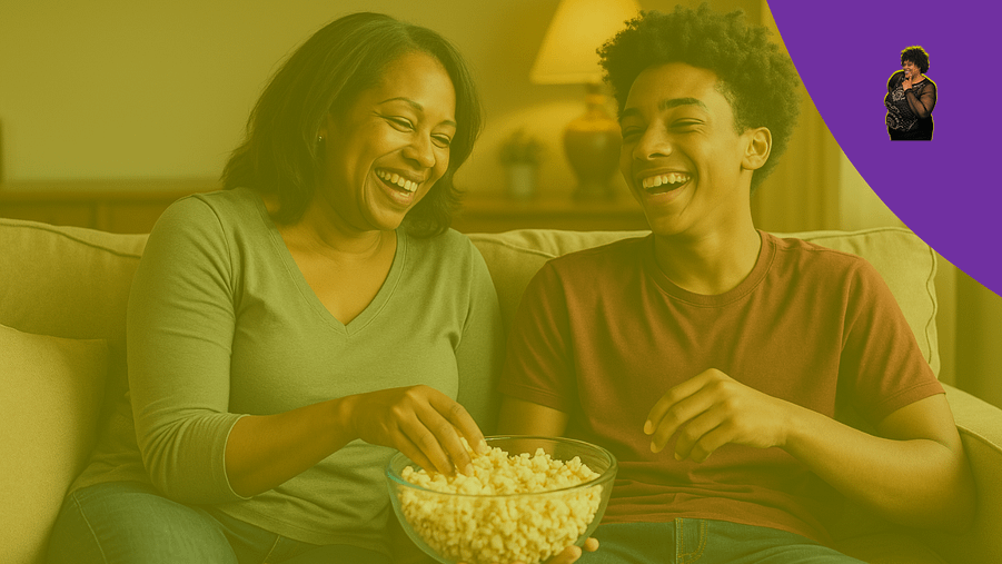 KG-How to Teach Your Teens About Consent Parent and teen sharing a relaxed bonding moment watching a movie together.