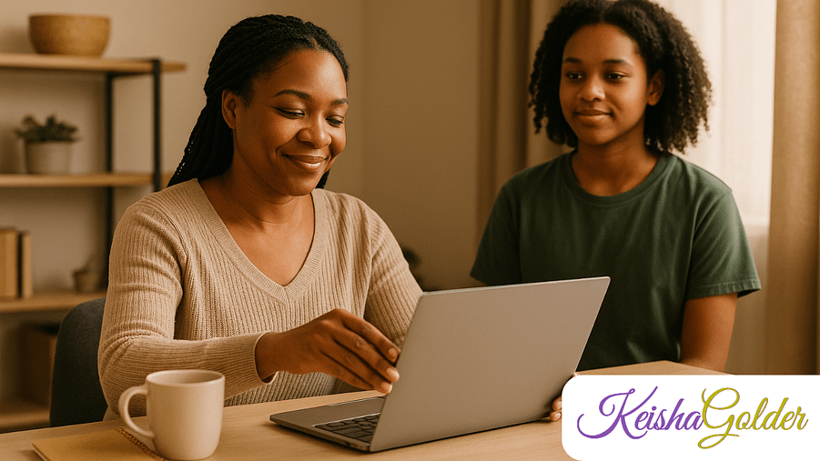 KG-KeishaGolder How To Teach Your Teens About Consent BPImage-1280x720 Mother setting healthy boundaries by pausing work to connect with her teen.