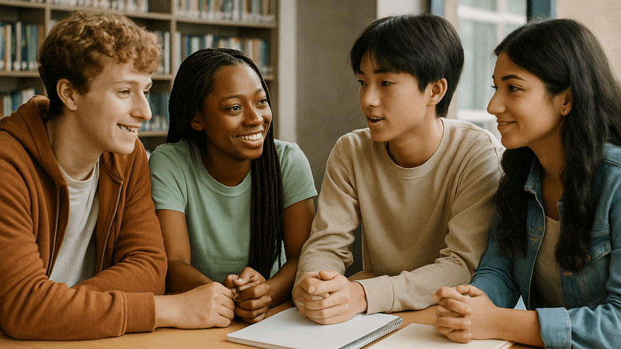 KG-KeishaGolder How to Teach Your Teen about Consent BPImage2-1280x720 Teenagers having an open, respectful conversation symbolizing empathy and understanding.