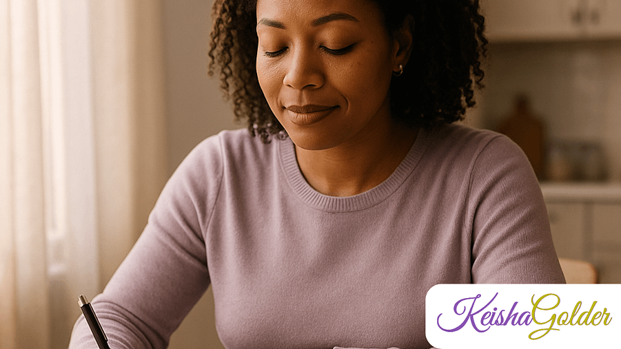 KG-KeishaGolder You've Got The titles BPImage-1280x720 Woman journaling in the morning sunlight, reconnecting with herself.