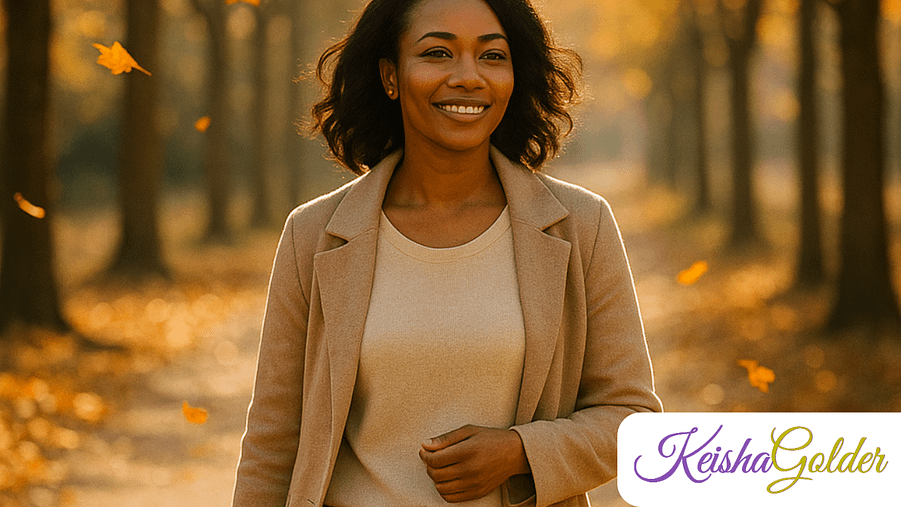 KG-KeishaGolder who are you when nobody needs you BPImage-1280x720 (1) Woman walking toward a new chapter with peace and confidence after rediscovering her life purpose.