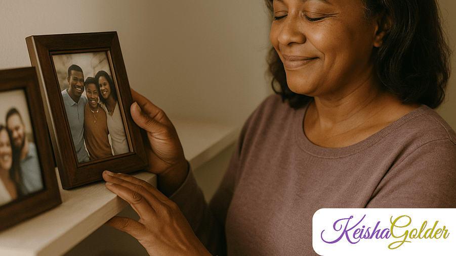 KG-KeishaGolder who are you when nobody needs you BPImage-1280x720 Woman gently honoring her past roles while creating space for her next chapter.