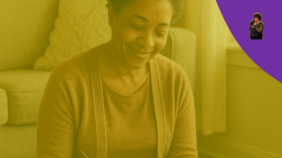 KG-Who are you when nobody needs you Woman reconnecting with her creativity and joy during a quiet moment of self-expression