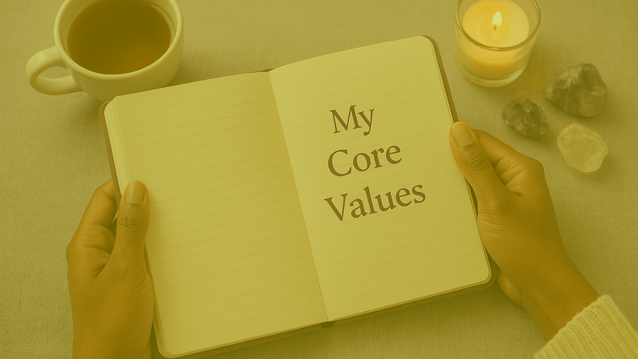 KG-You've got the titles Journal page labeled “My Core Values” surrounded by warm, peaceful details.