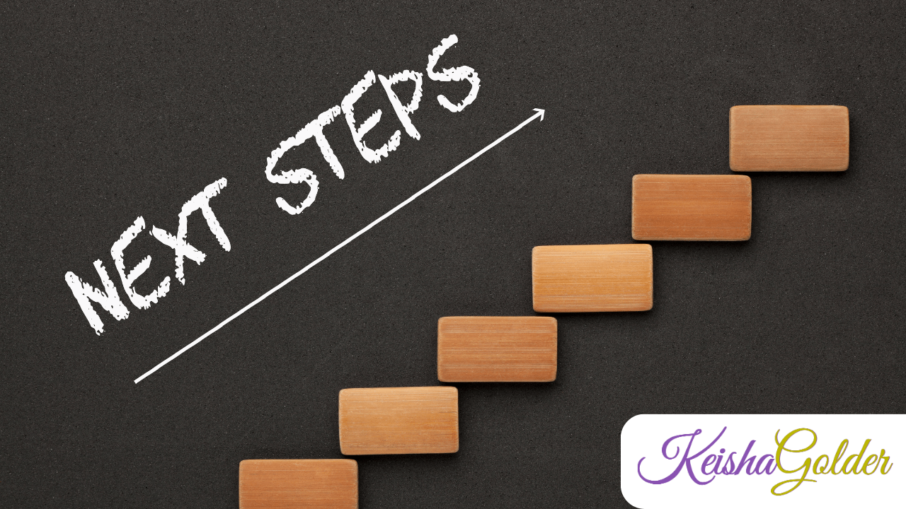 Floating wooden stairs with the words next steps going in an upward direction