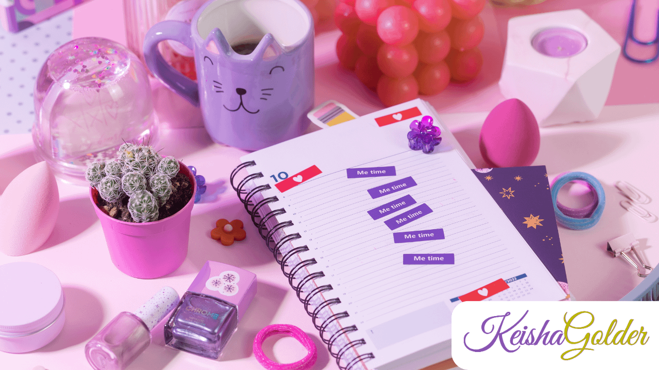 Purple journal and mug 