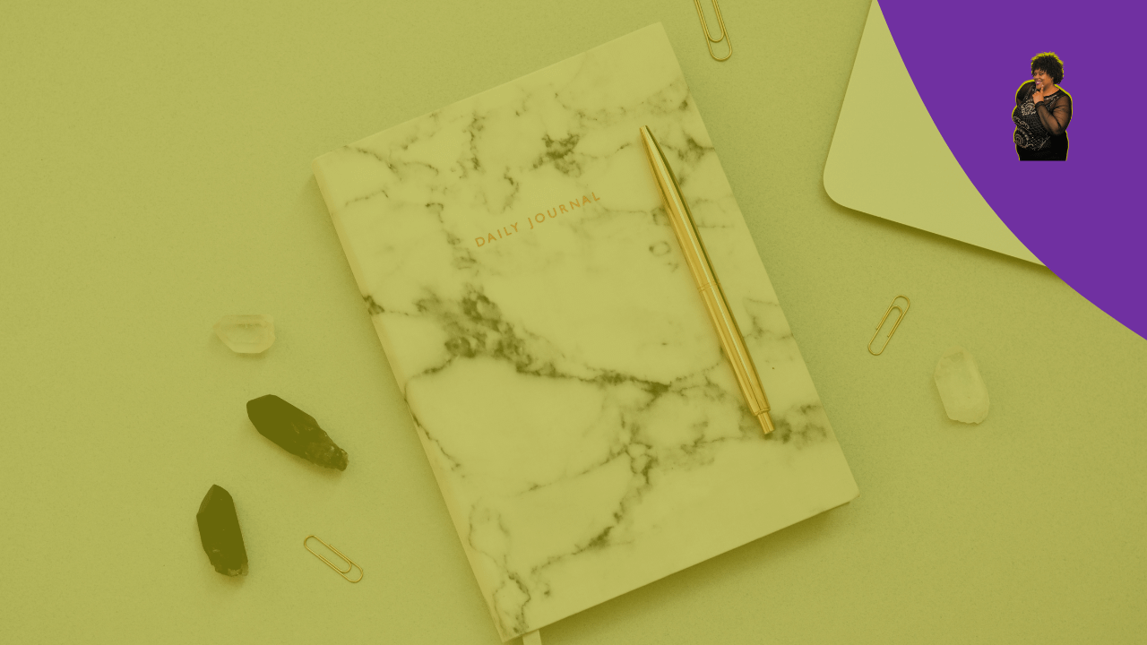 Marble journal with pen and clear quartz crystals