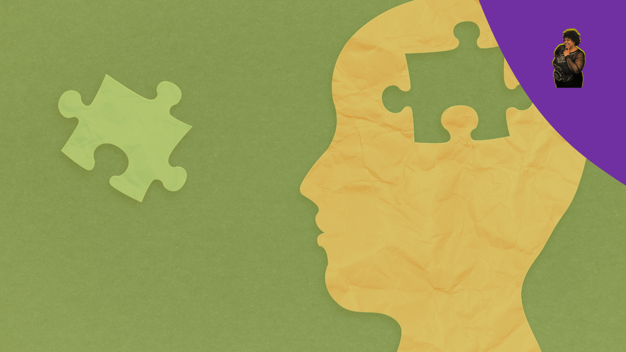 KG Why Living with Purpose is Key to Better Mental Health a head with a puzzle piece missing and the puzzle piece on the opposite side of the picture