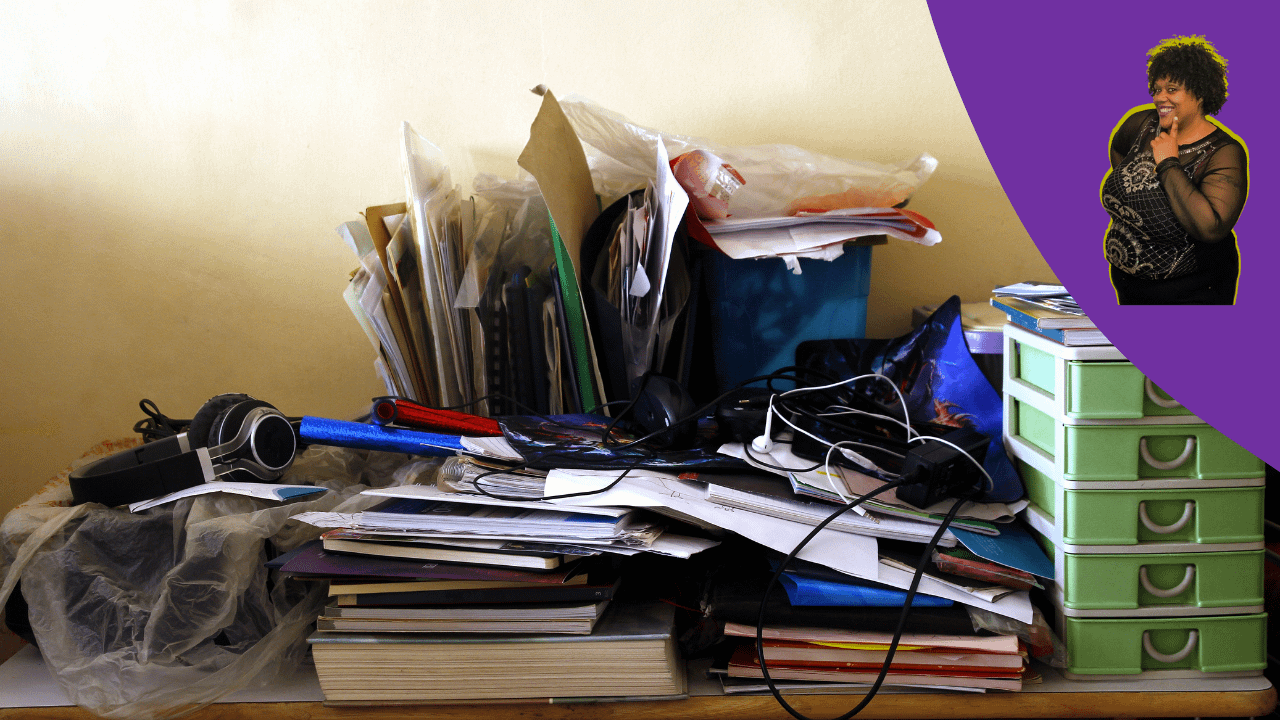 Desk Covered in Clutter 